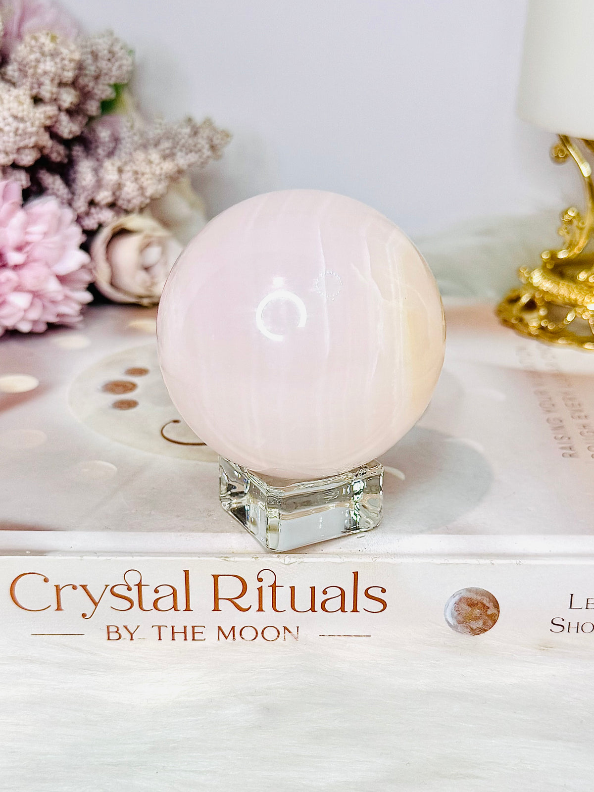 Pink Mangano Calcite (UV Reactive) Sphere on Stand 285g