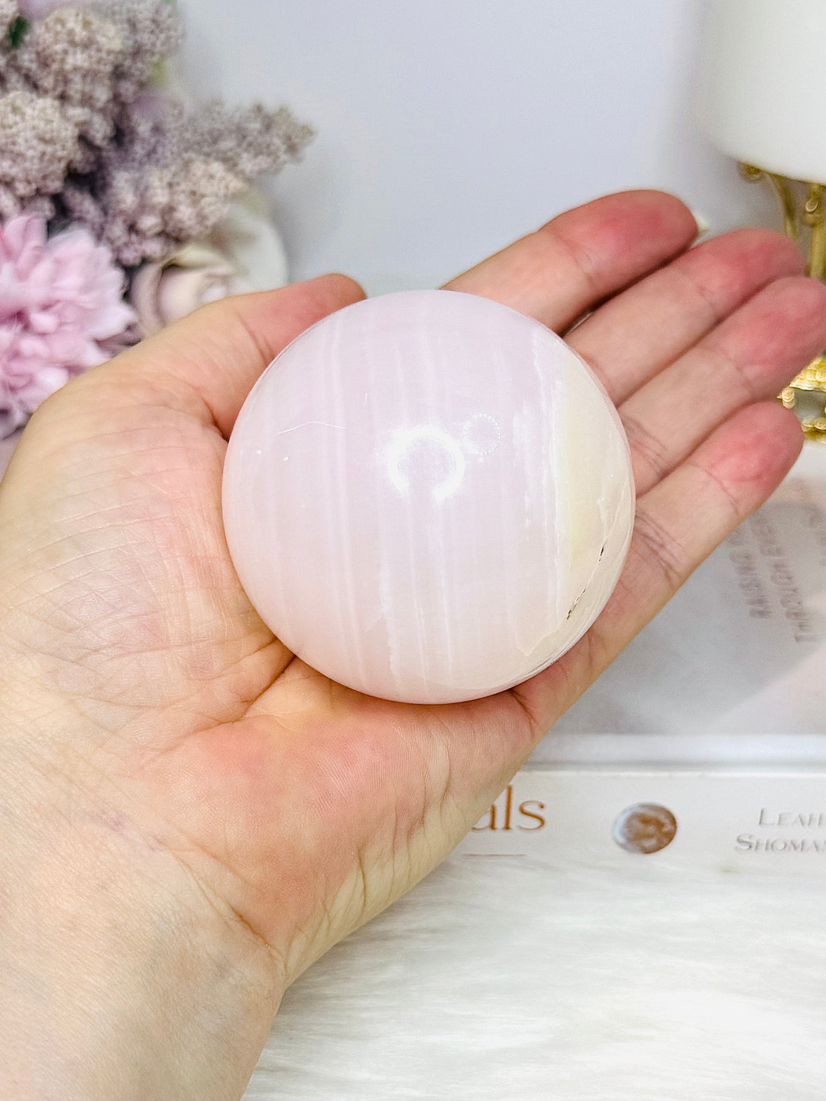 Pink Mangano Calcite (UV Reactive) Sphere on Stand 285g