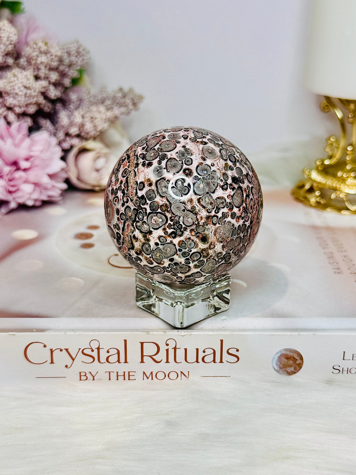 Leopard skin Jasper Sphere On Stand 214g