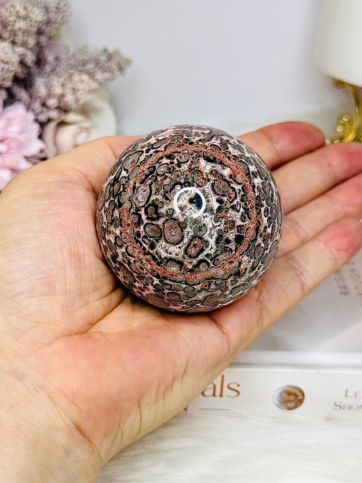 Leopard skin Jasper Sphere On Stand 214g