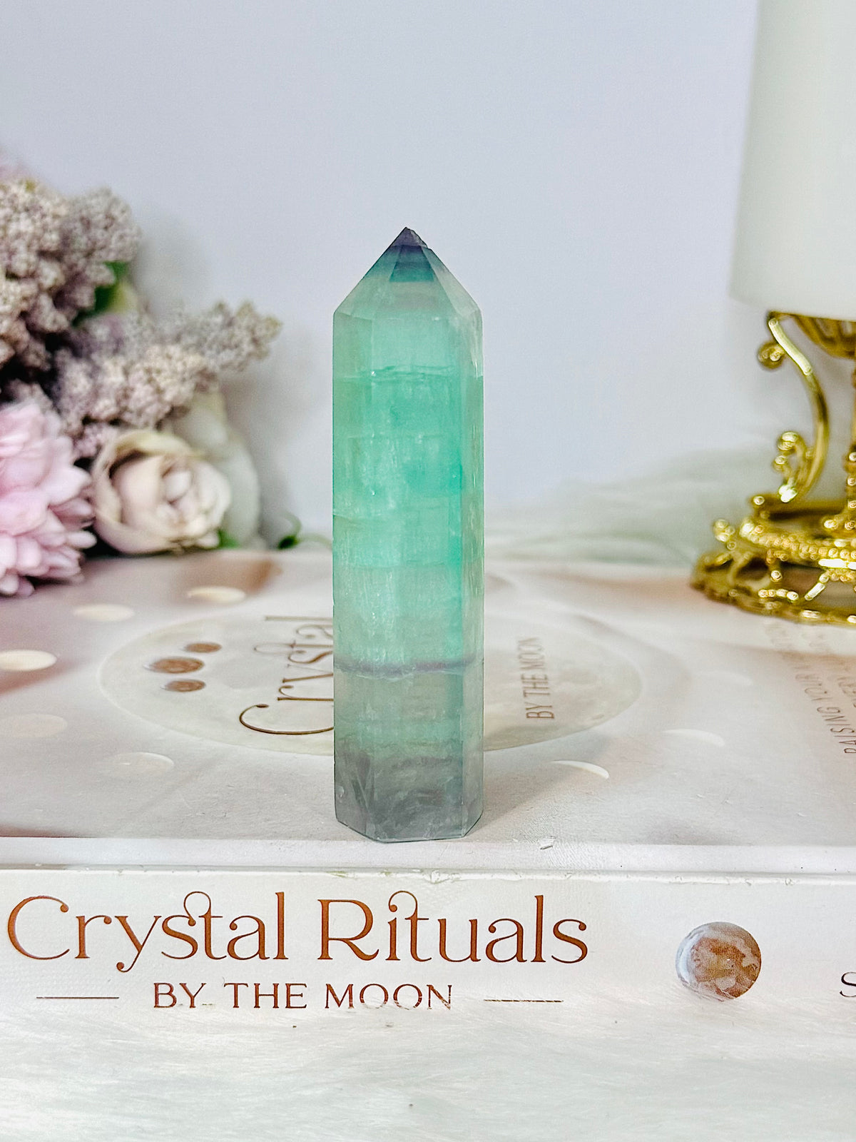 High Grade Watermelon Fluorite Tower with Rainbows 8.5cm