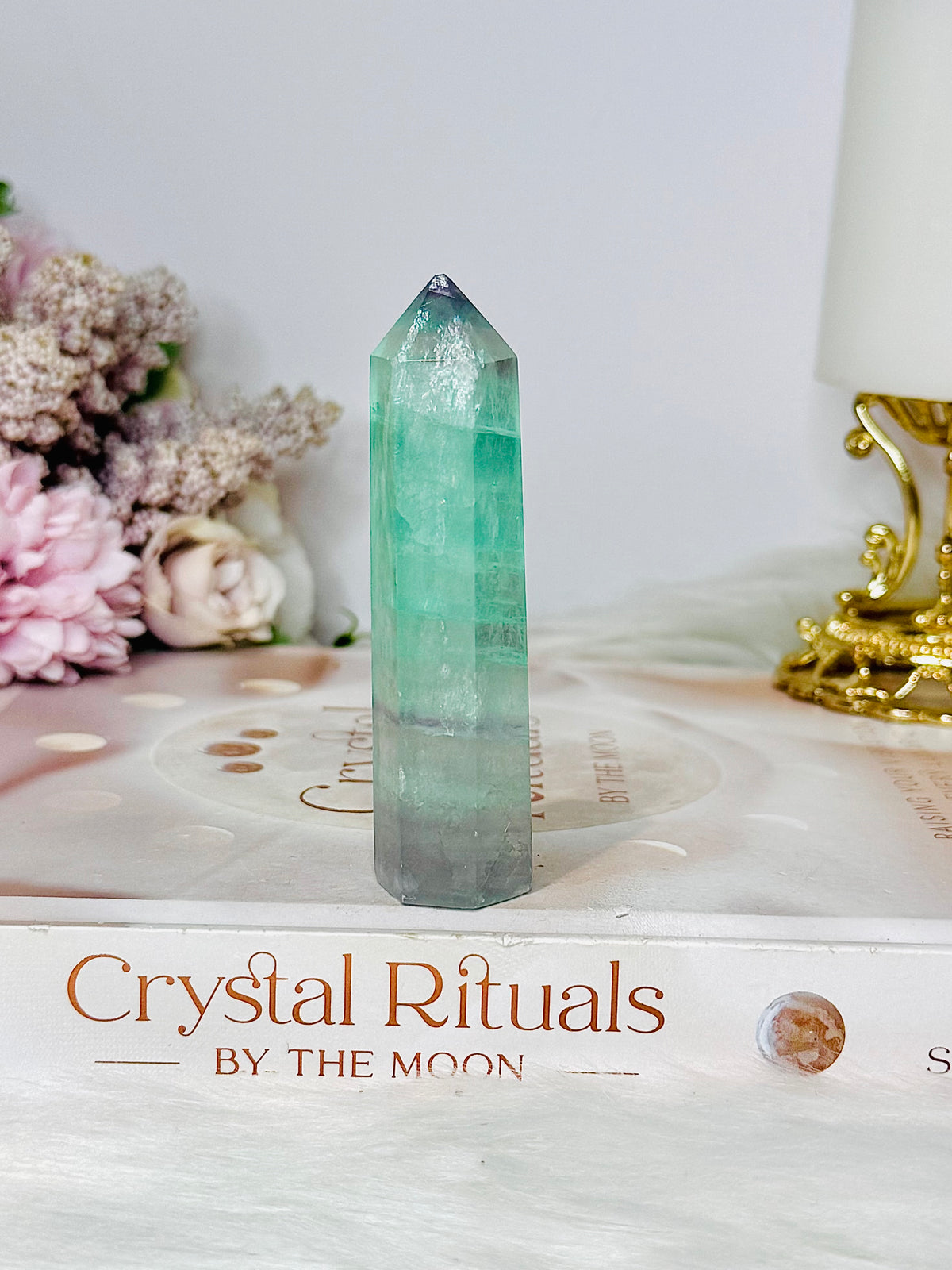 High Grade Watermelon Fluorite Tower with Rainbows 8.5cm