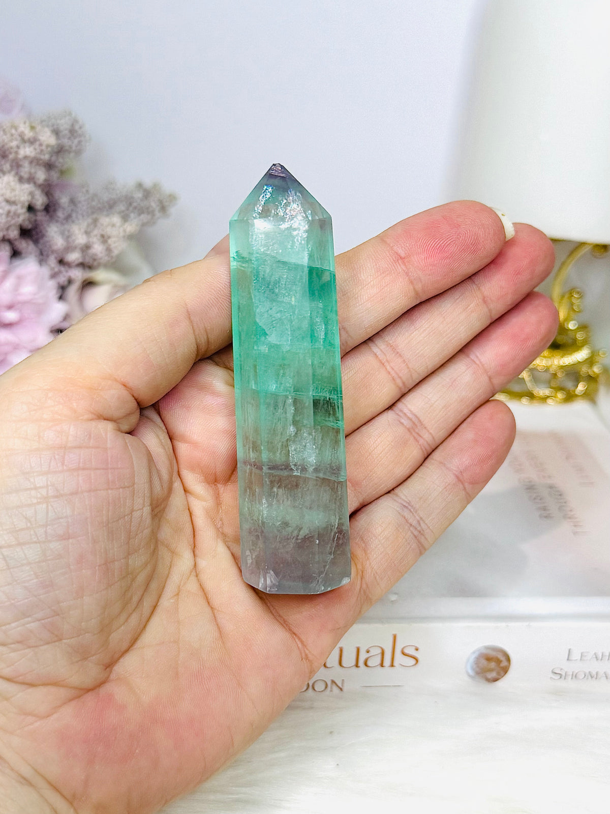 High Grade Watermelon Fluorite Tower with Rainbows 8.5cm