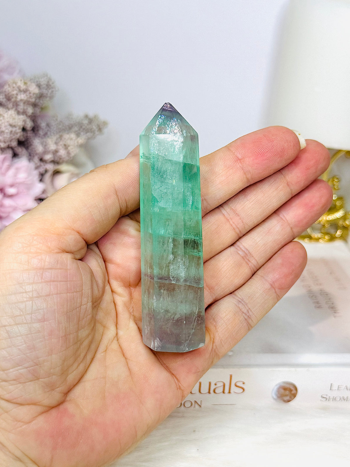 High Grade Watermelon Fluorite Tower with Rainbows 8.5cm
