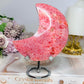 Large Rare Thulite with Epidote Carved Moon on Stand 434g