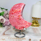 Large Rare Thulite with Epidote Carved Moon on Stand 434g