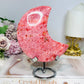 Large Rare Thulite with Epidote Carved Moon on Stand 434g