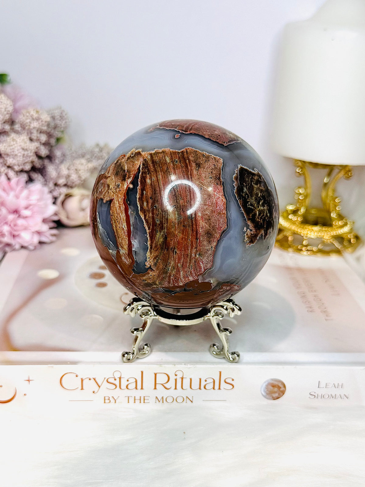 Large Football Agate Sphere On Stand 662g