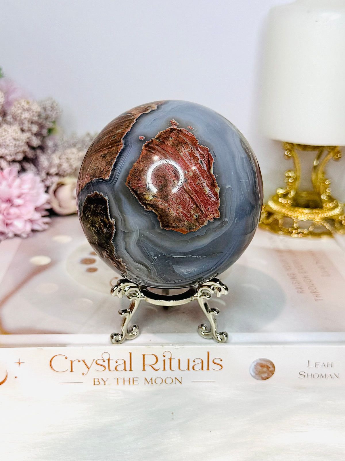 Large Football Agate Sphere On Stand 662g
