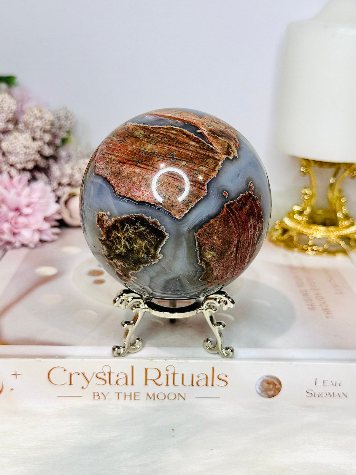 Large Football Agate Sphere On Stand 662g