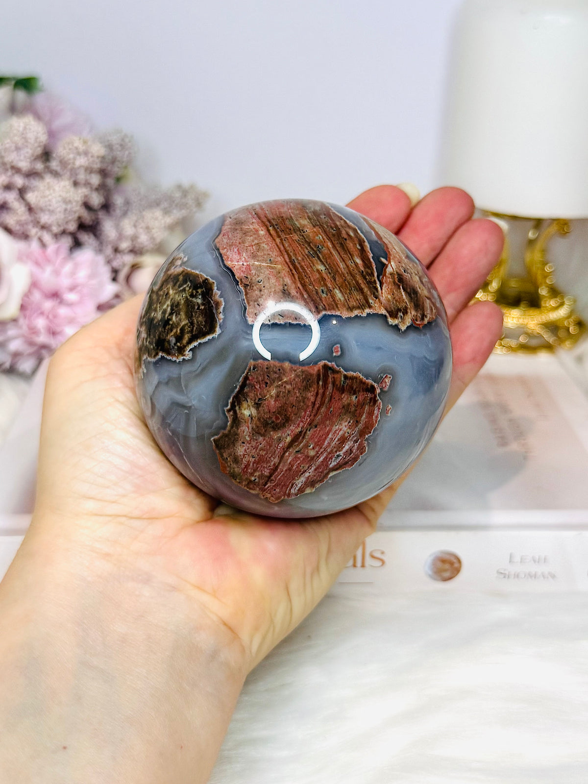 Large Football Agate Sphere On Stand 662g