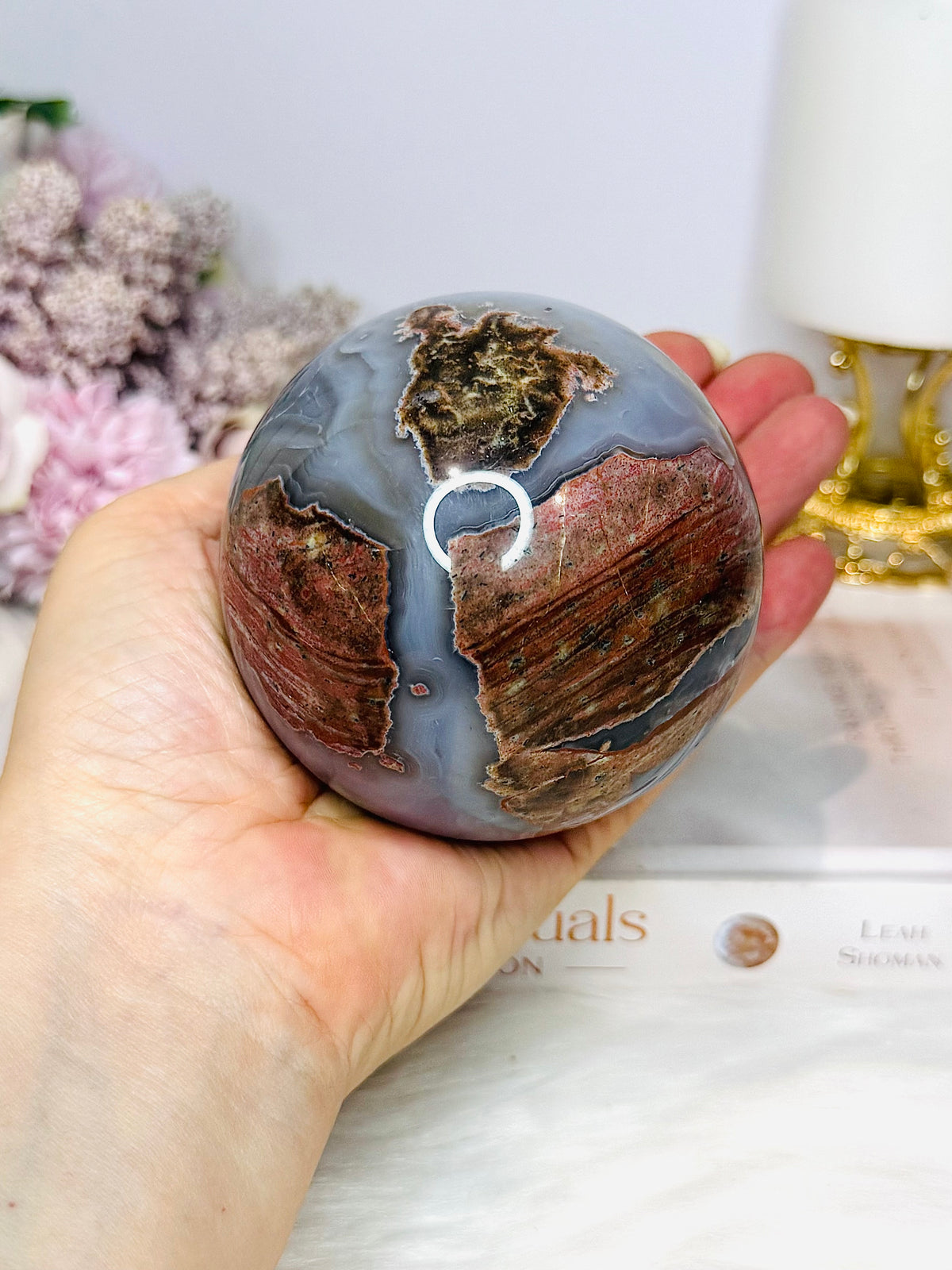 Large Football Agate Sphere On Stand 662g
