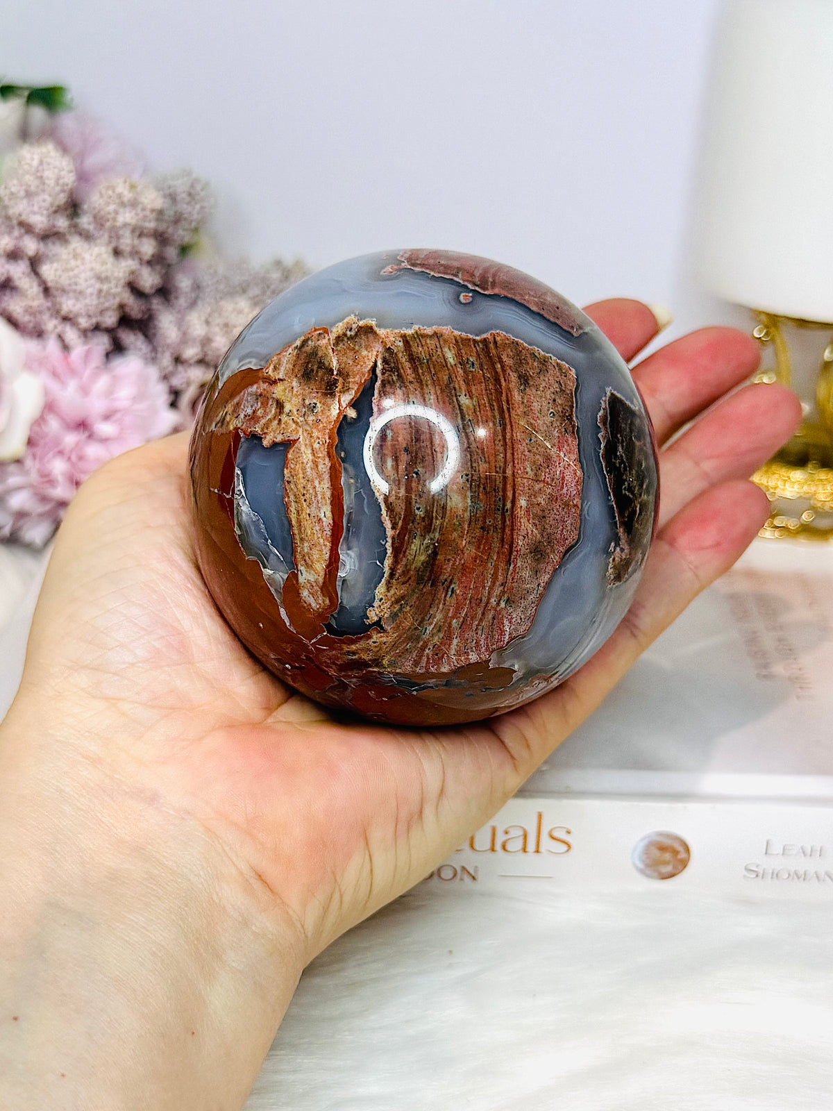 Large Football Agate Sphere On Stand 662g