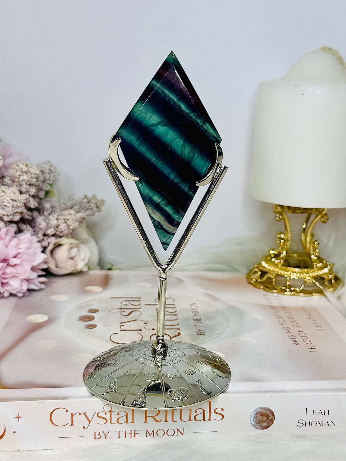 Rainbow Fluorite Diamond On Stand 15cm