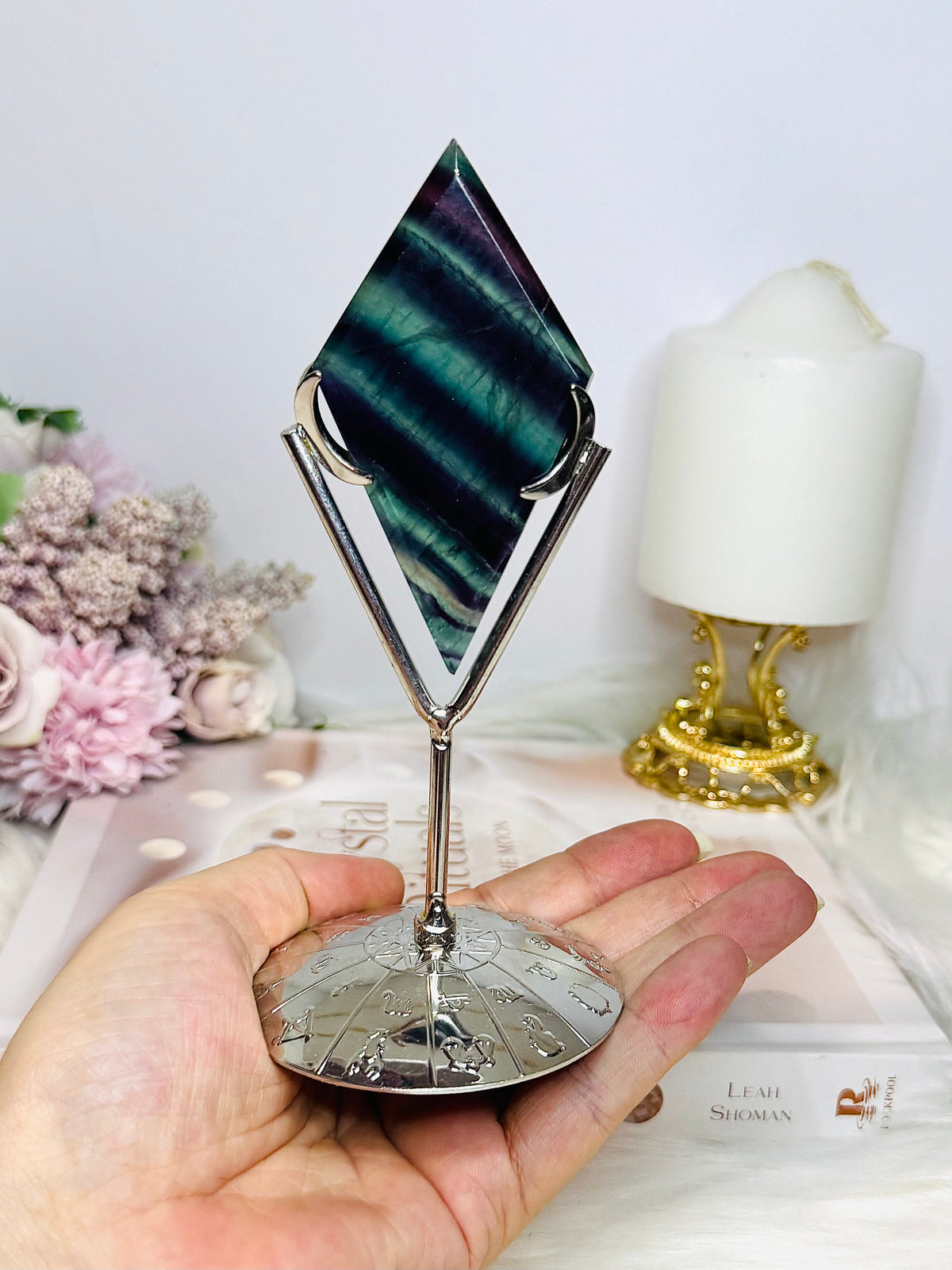 Rainbow Fluorite Diamond On Stand 15cm