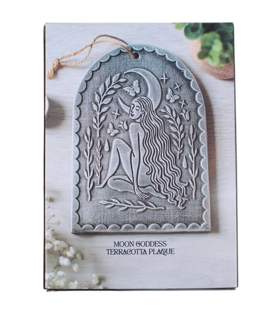 Moon Goddess Silver Effect Terracotta Plaque 20cm