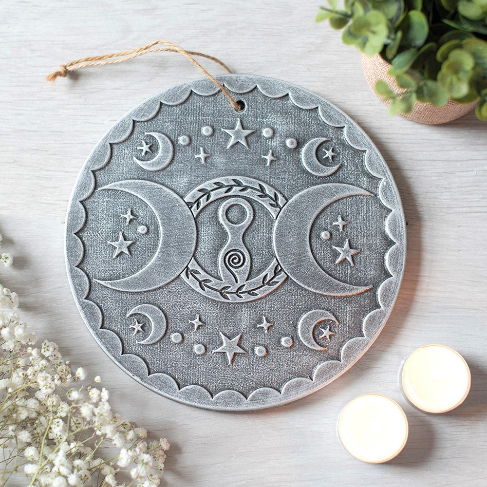 Triple Goddess Silver Effect Terracotta Plaque 20cm