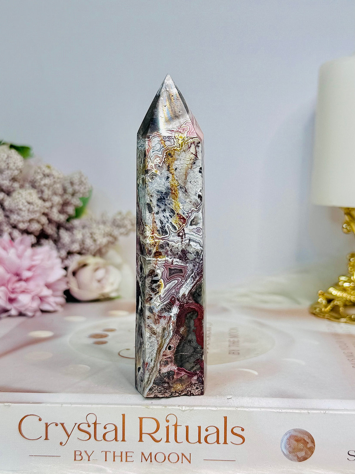 Mexican Lace Agate Tower 12cm