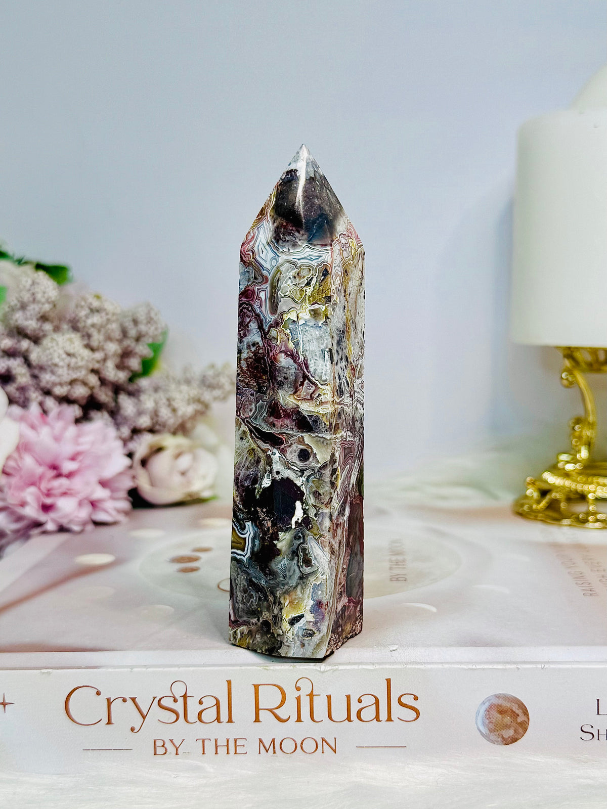 Mexican Lace Agate Tower 12cm