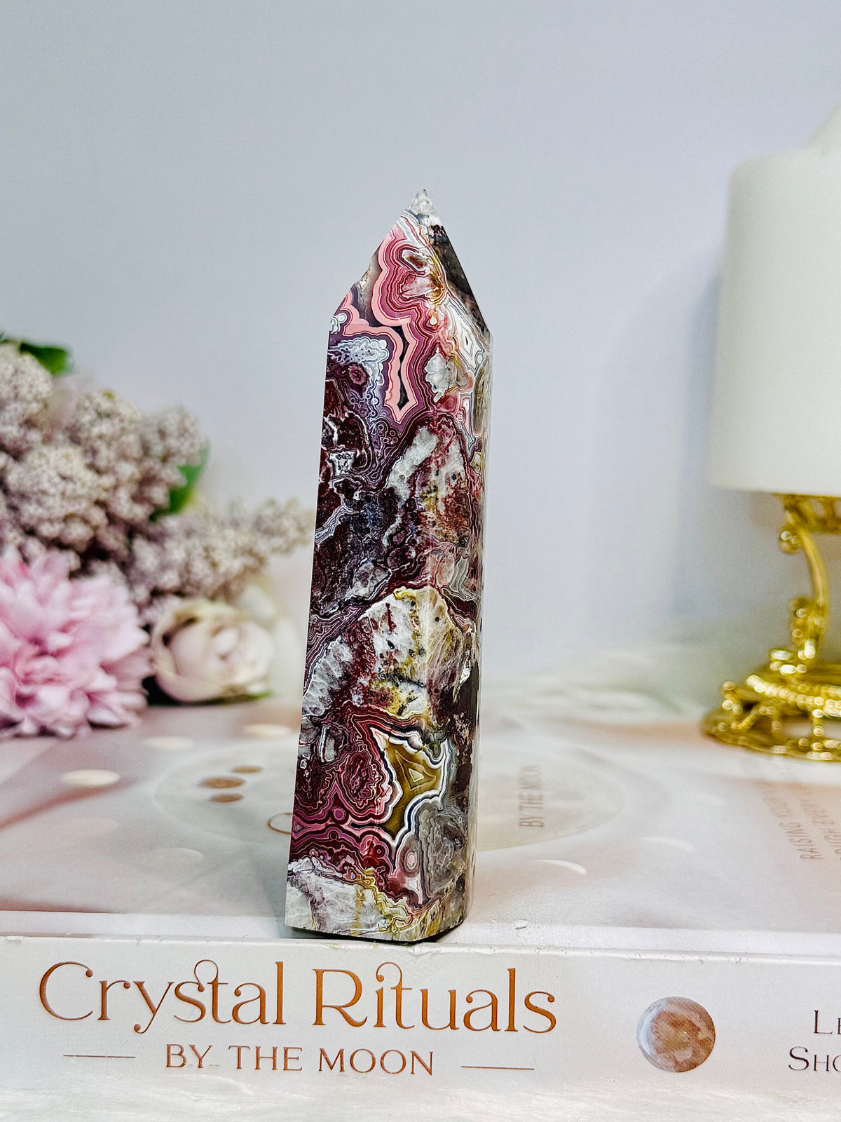 Mexican Lace Agate Tower 12cm