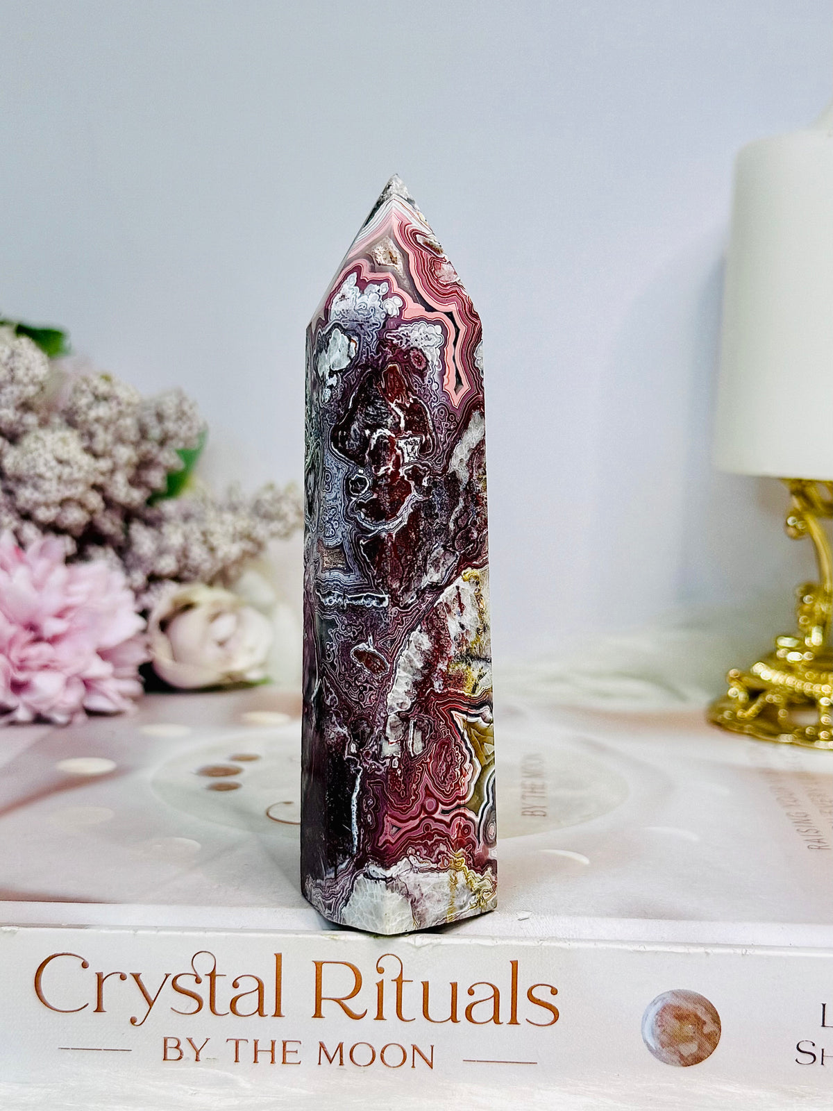 Mexican Lace Agate Tower 12cm