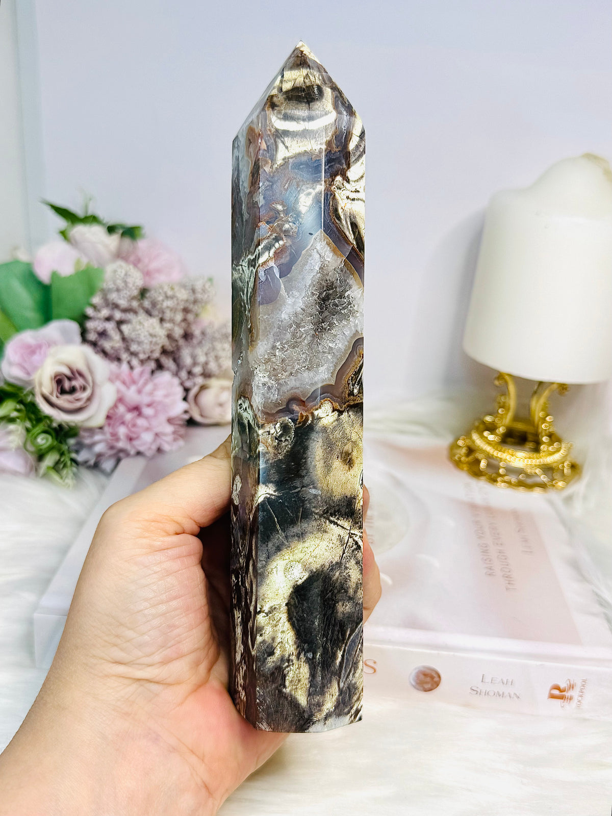 Large Money Agate Druzy Tower 19.5cm