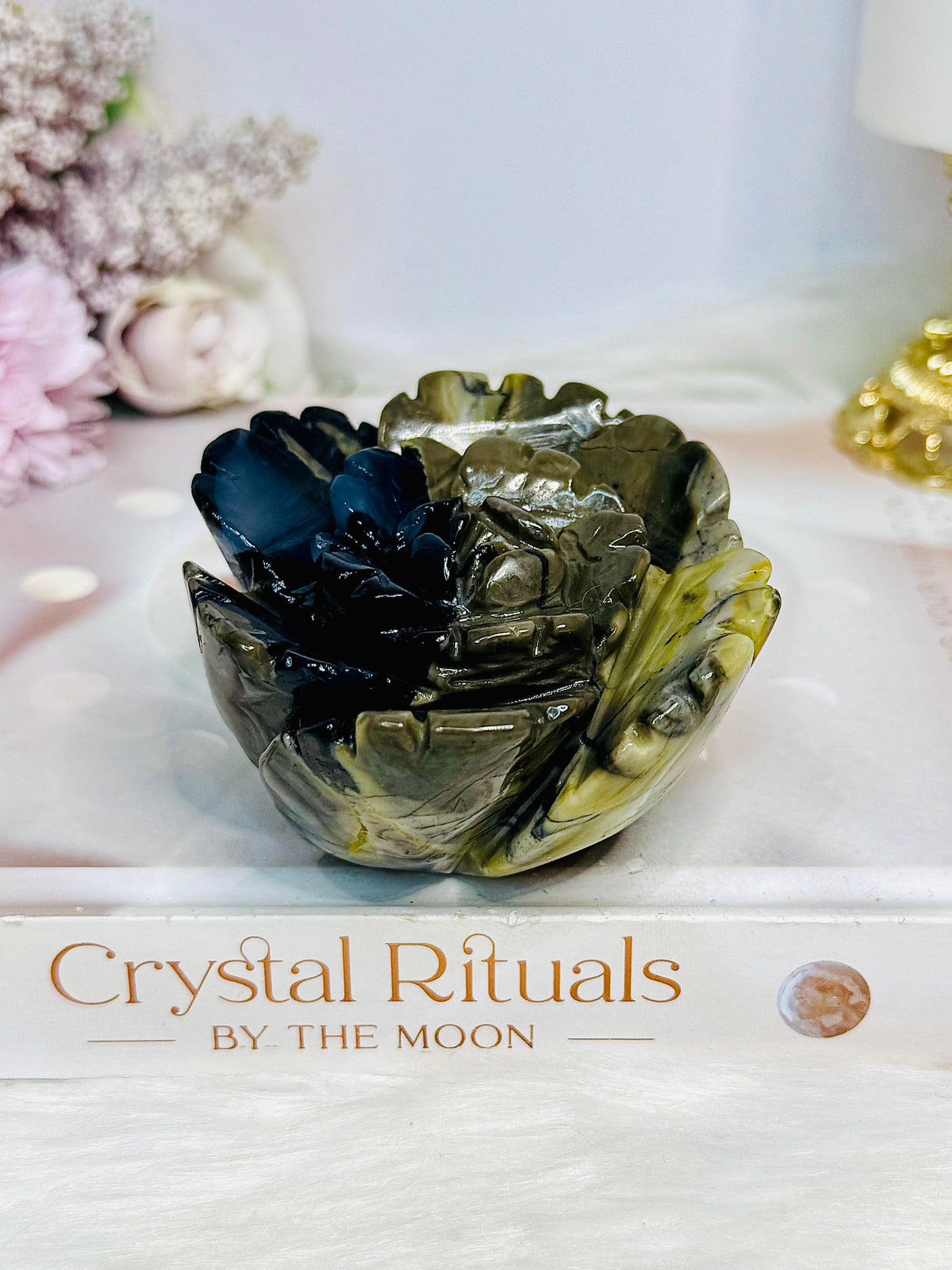 Volcano Agate (UV Reactive) Carved Flower 274g