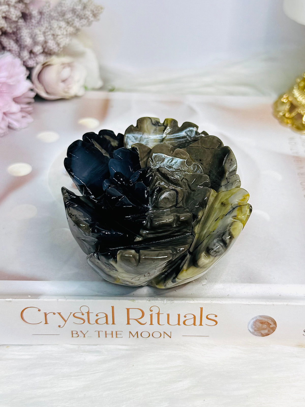 Volcano Agate (UV Reactive) Carved Flower 274g