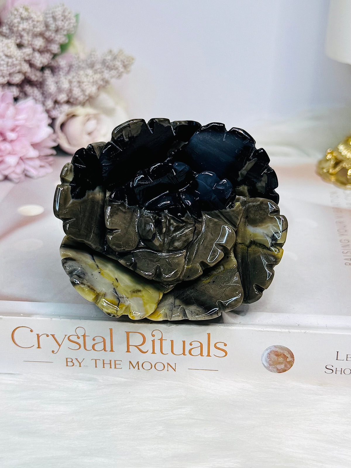Volcano Agate (UV Reactive) Carved Flower 274g
