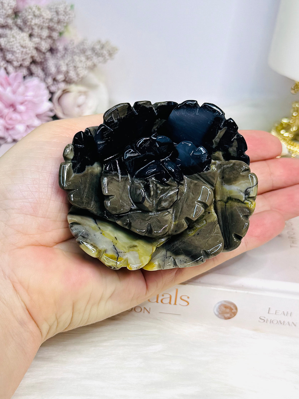 Volcano Agate (UV Reactive) Carved Flower 274g