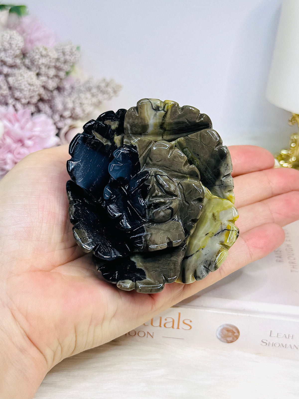 Volcano Agate (UV Reactive) Carved Flower 274g