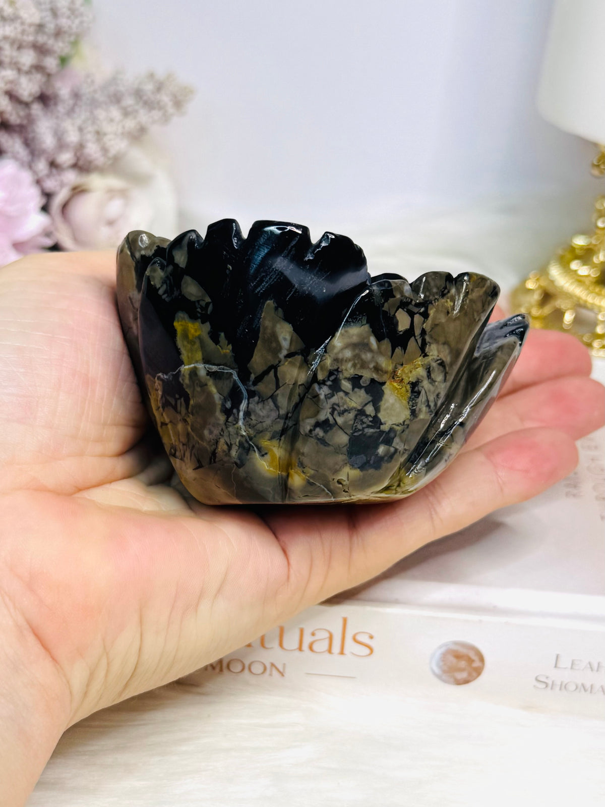 Volcano Agate (UV Reactive) Carved Flower 274g