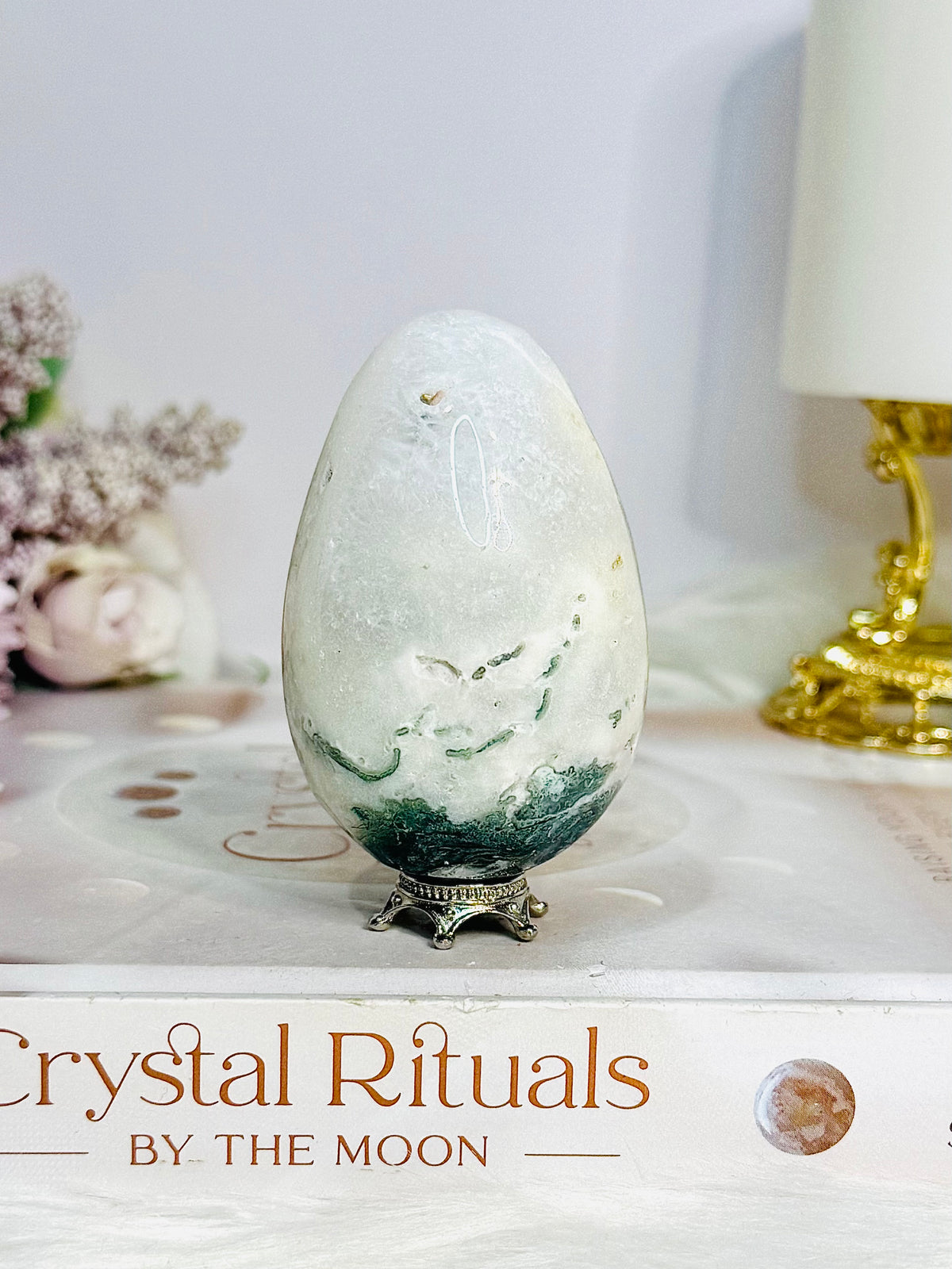 Moss Agate In Quartz Druzy Egg 184g