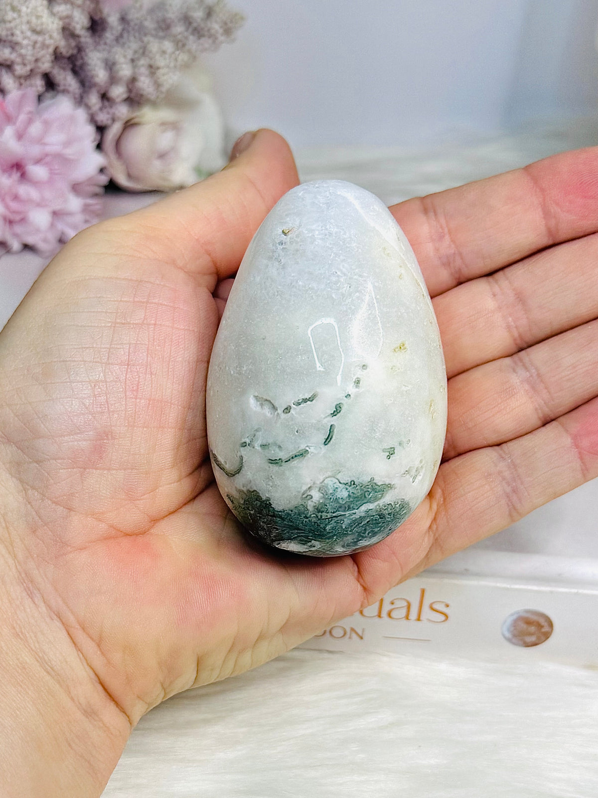Moss Agate In Quartz Druzy Egg 184g