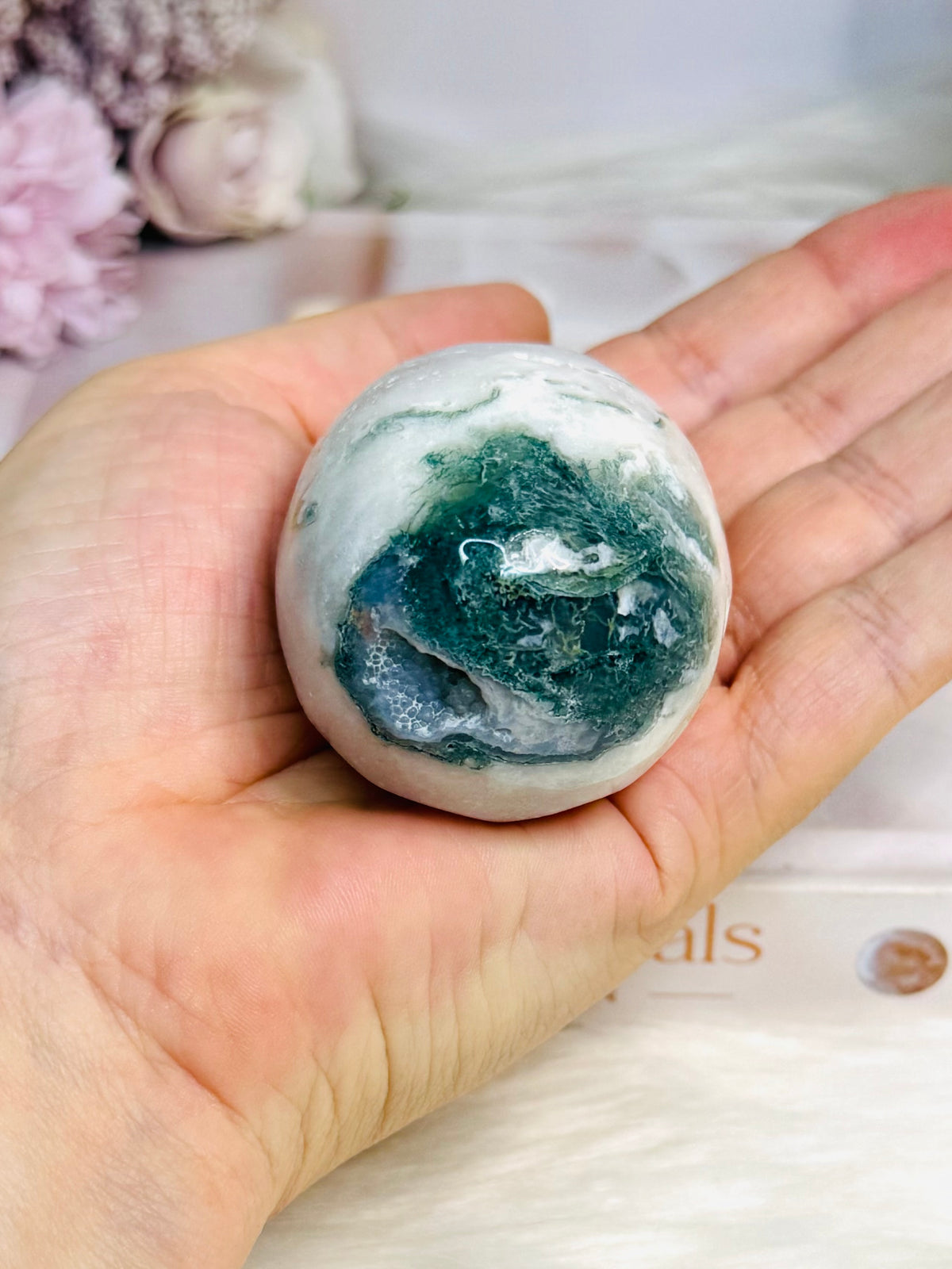 Moss Agate In Quartz Druzy Egg 184g