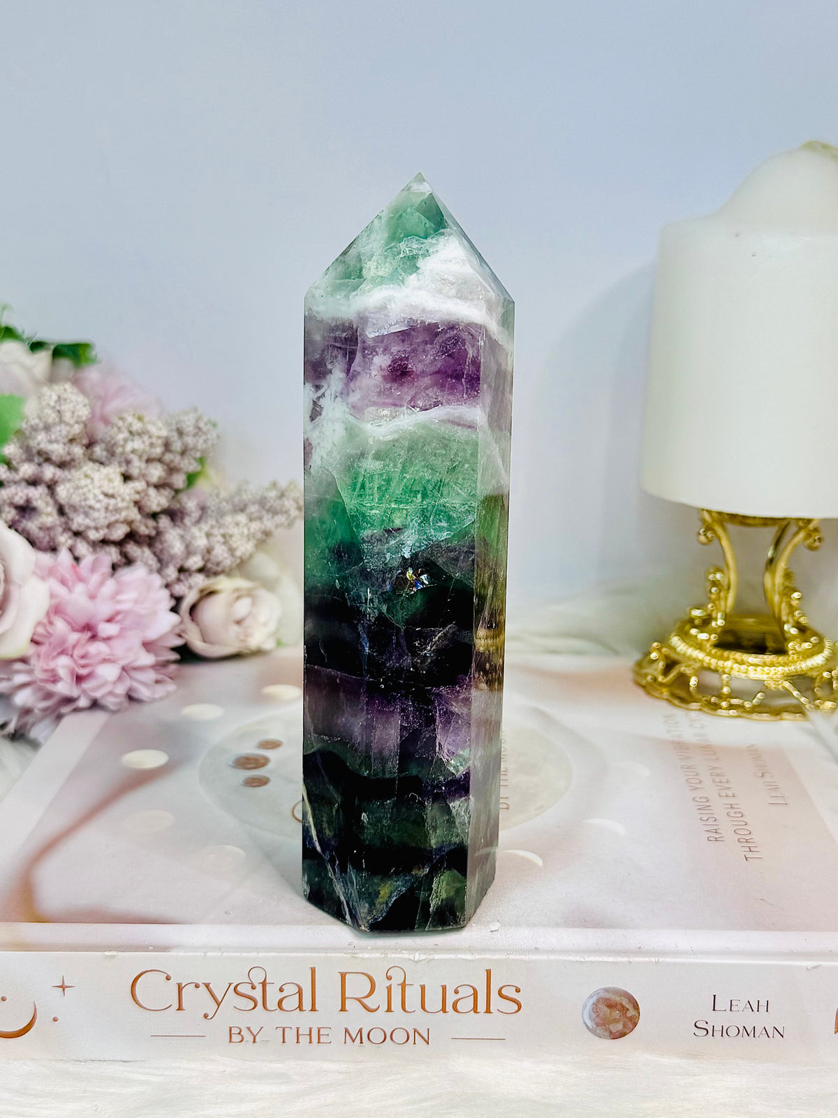 High Grade Rainbow Fluorite Tower with Rainbows 15cm 502g