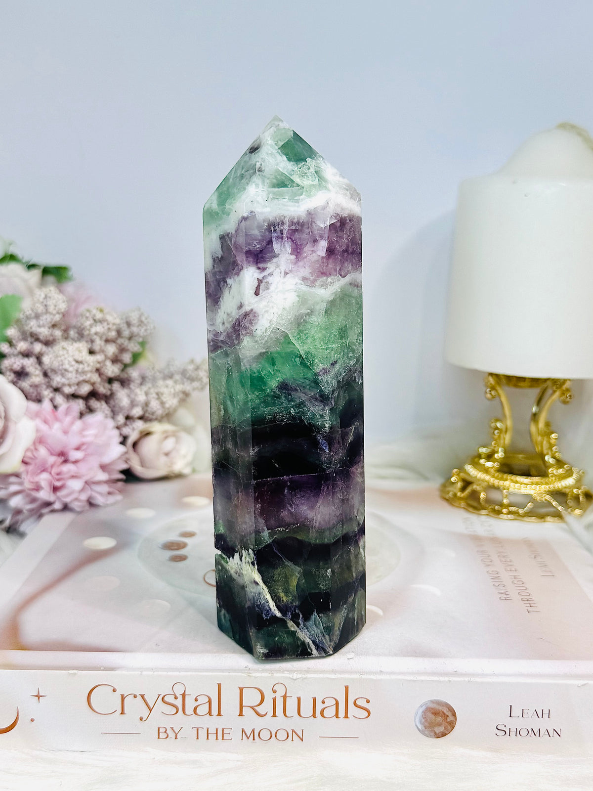 High Grade Rainbow Fluorite Tower with Rainbows 15cm 502g