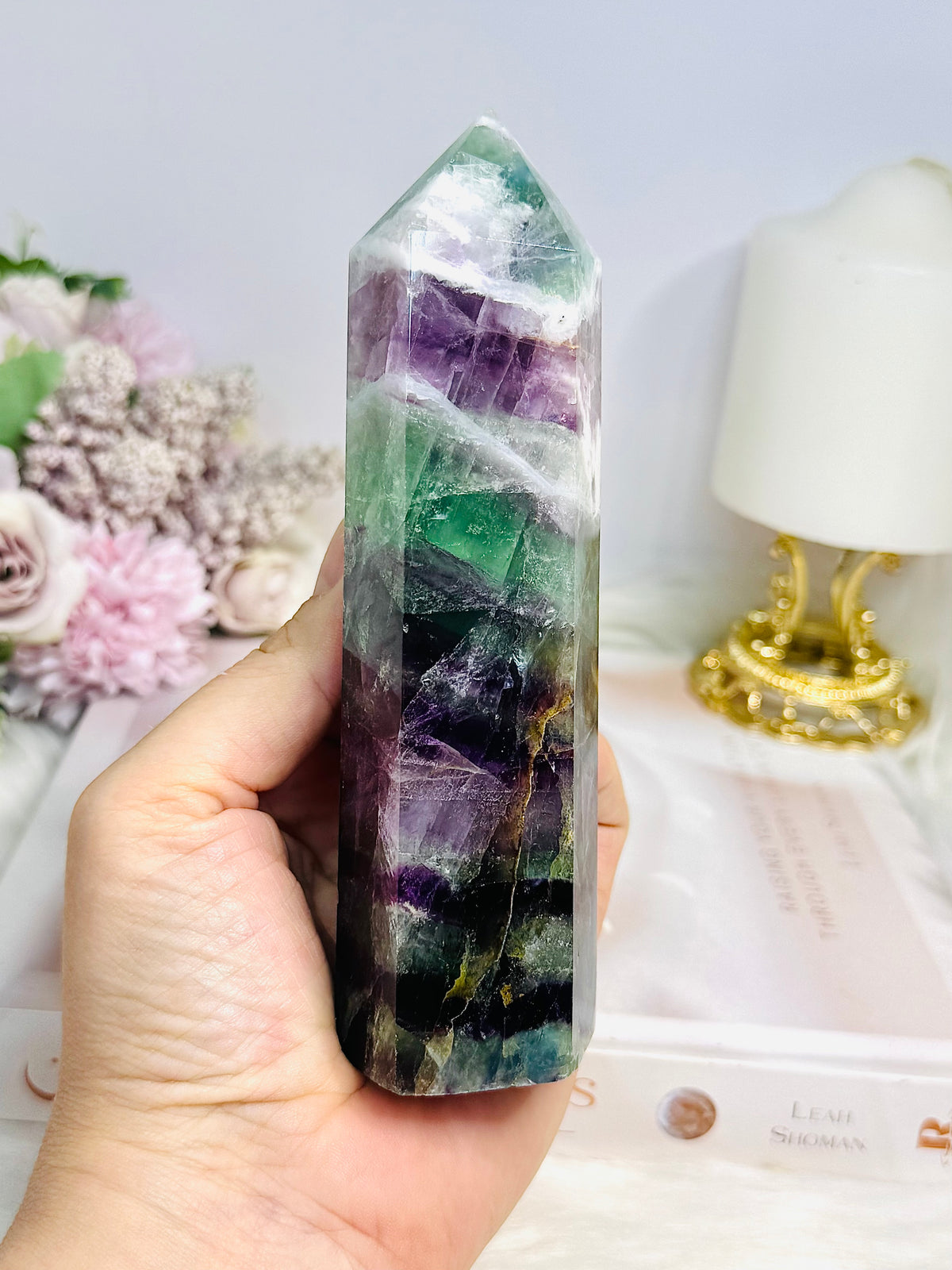High Grade Rainbow Fluorite Tower with Rainbows 15cm 502g