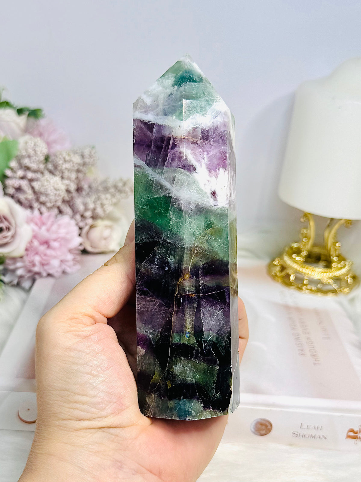 High Grade Rainbow Fluorite Tower with Rainbows 15cm 502g