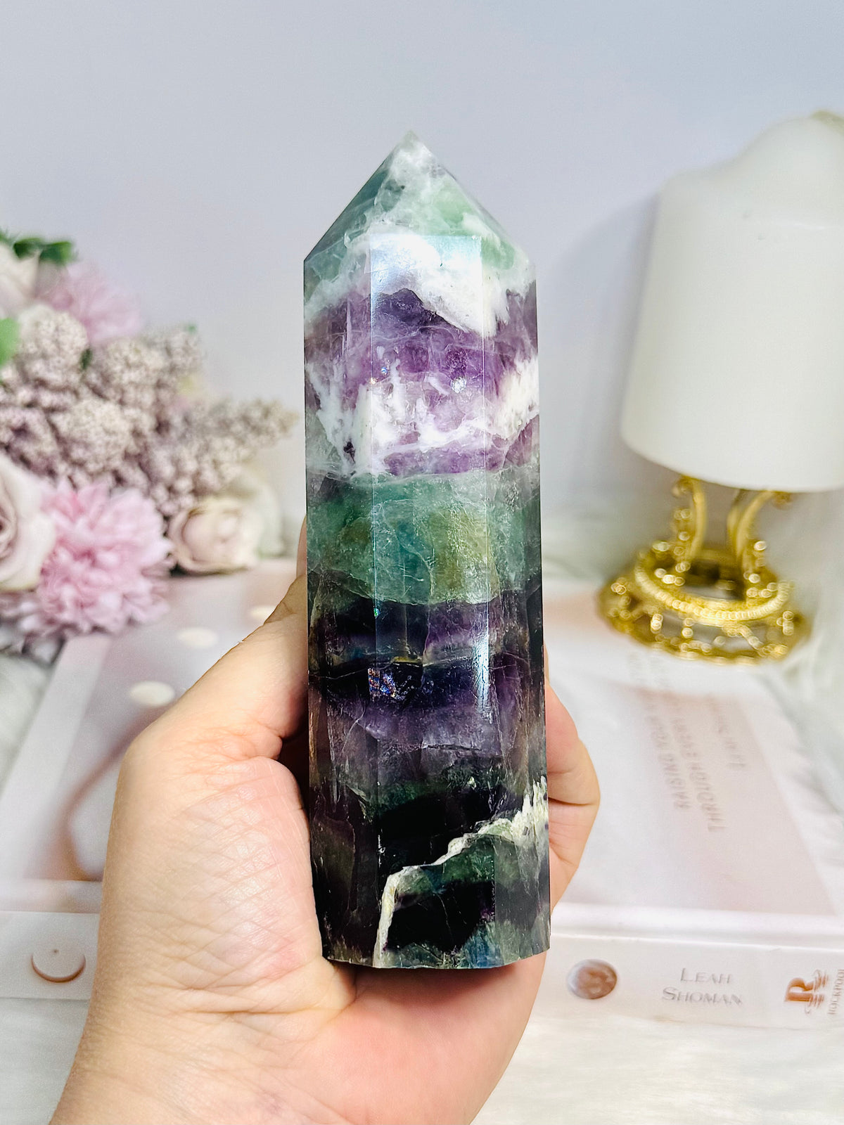High Grade Rainbow Fluorite Tower with Rainbows 15cm 502g