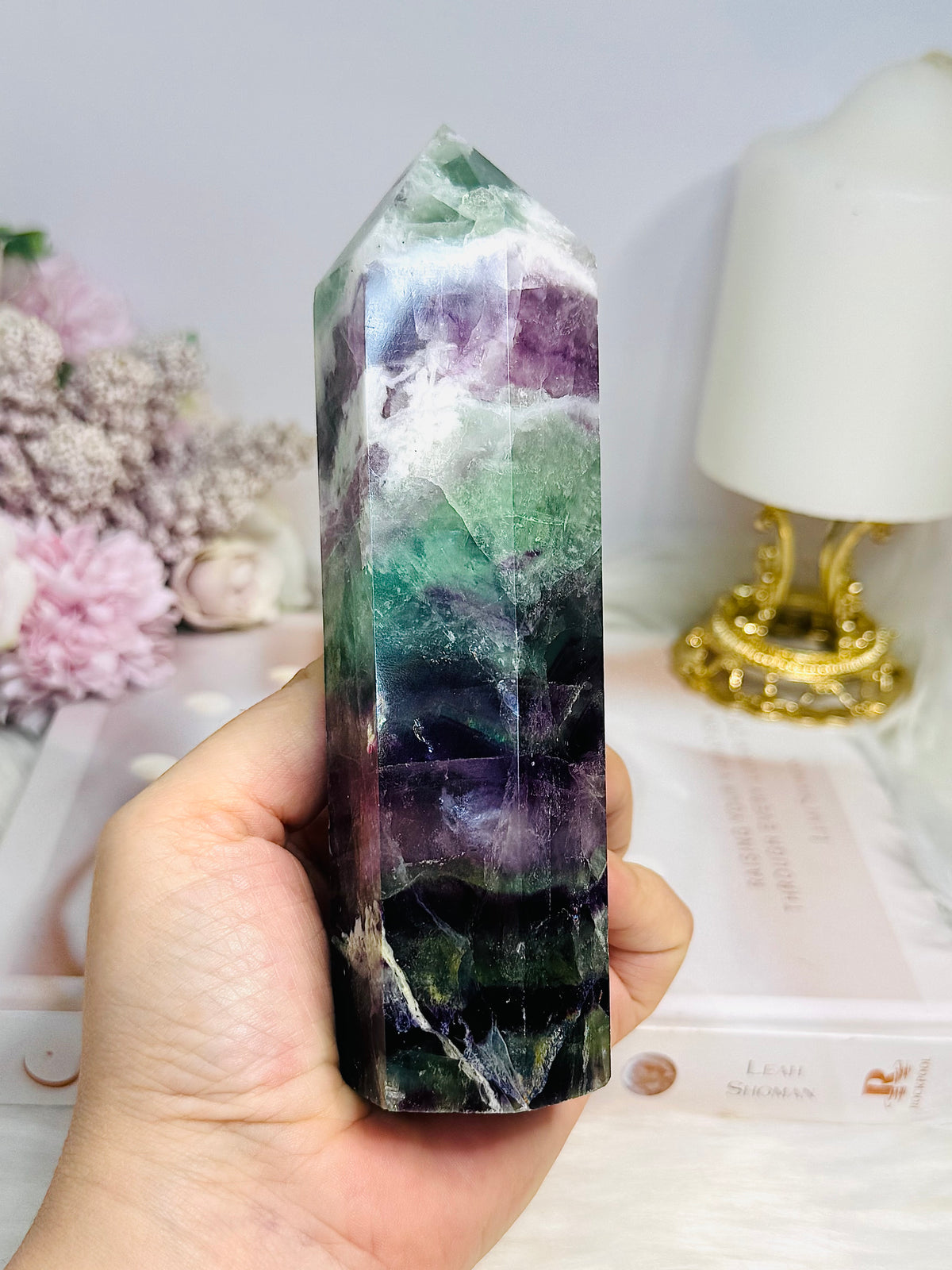 High Grade Rainbow Fluorite Tower with Rainbows 15cm 502g