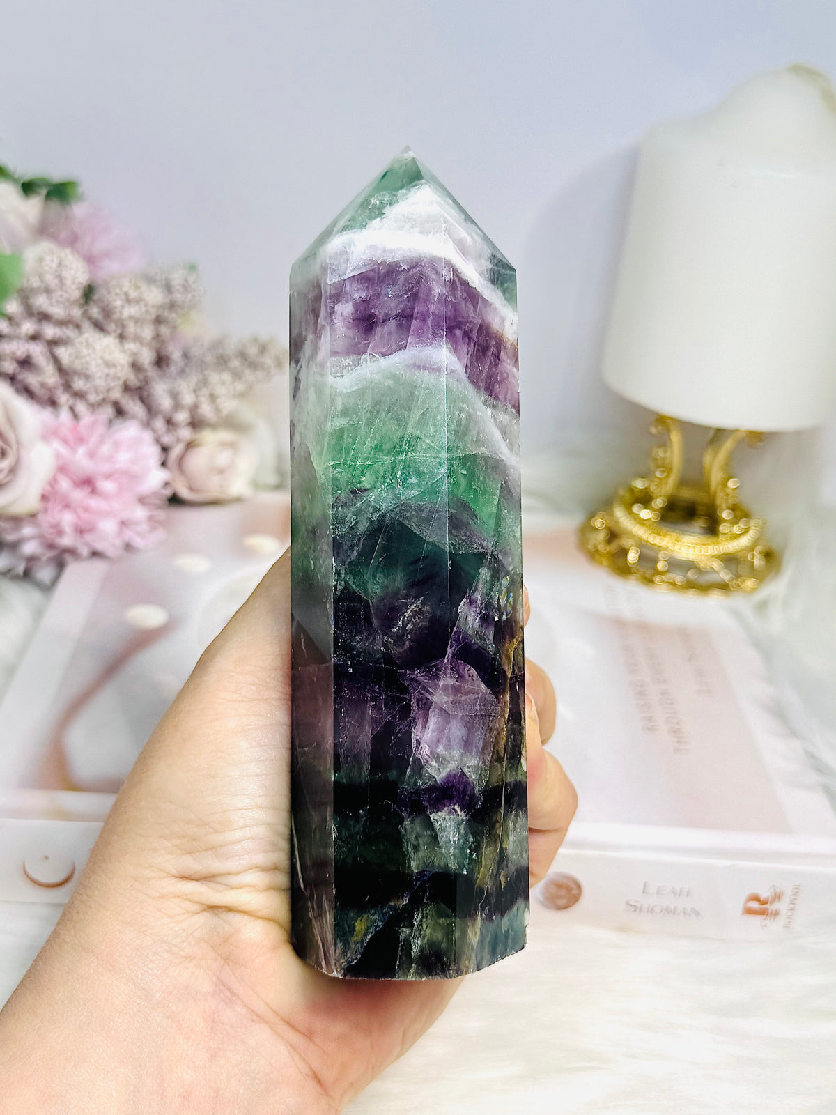 High Grade Rainbow Fluorite Tower with Rainbows 15cm 502g
