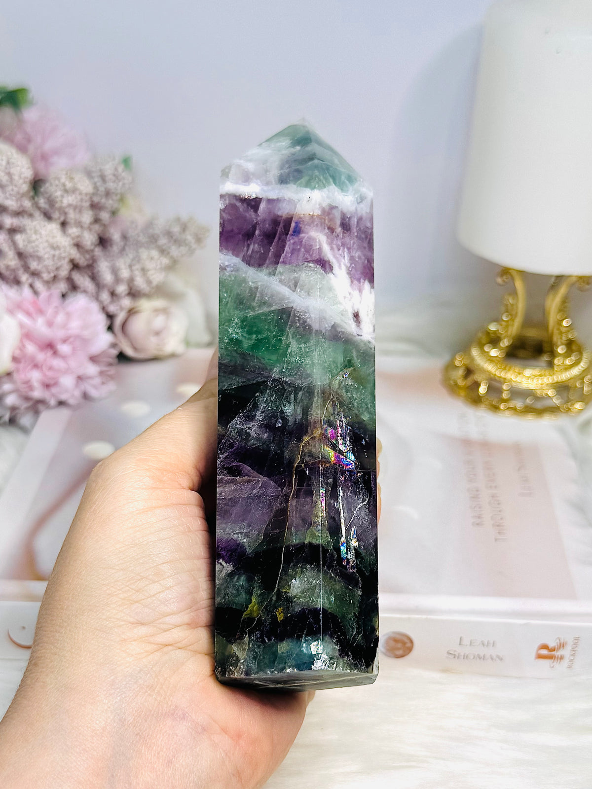 High Grade Rainbow Fluorite Tower with Rainbows 15cm 502g