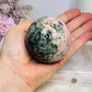 Pink Opal X Green Tourmaline Sphere on Stand 386g