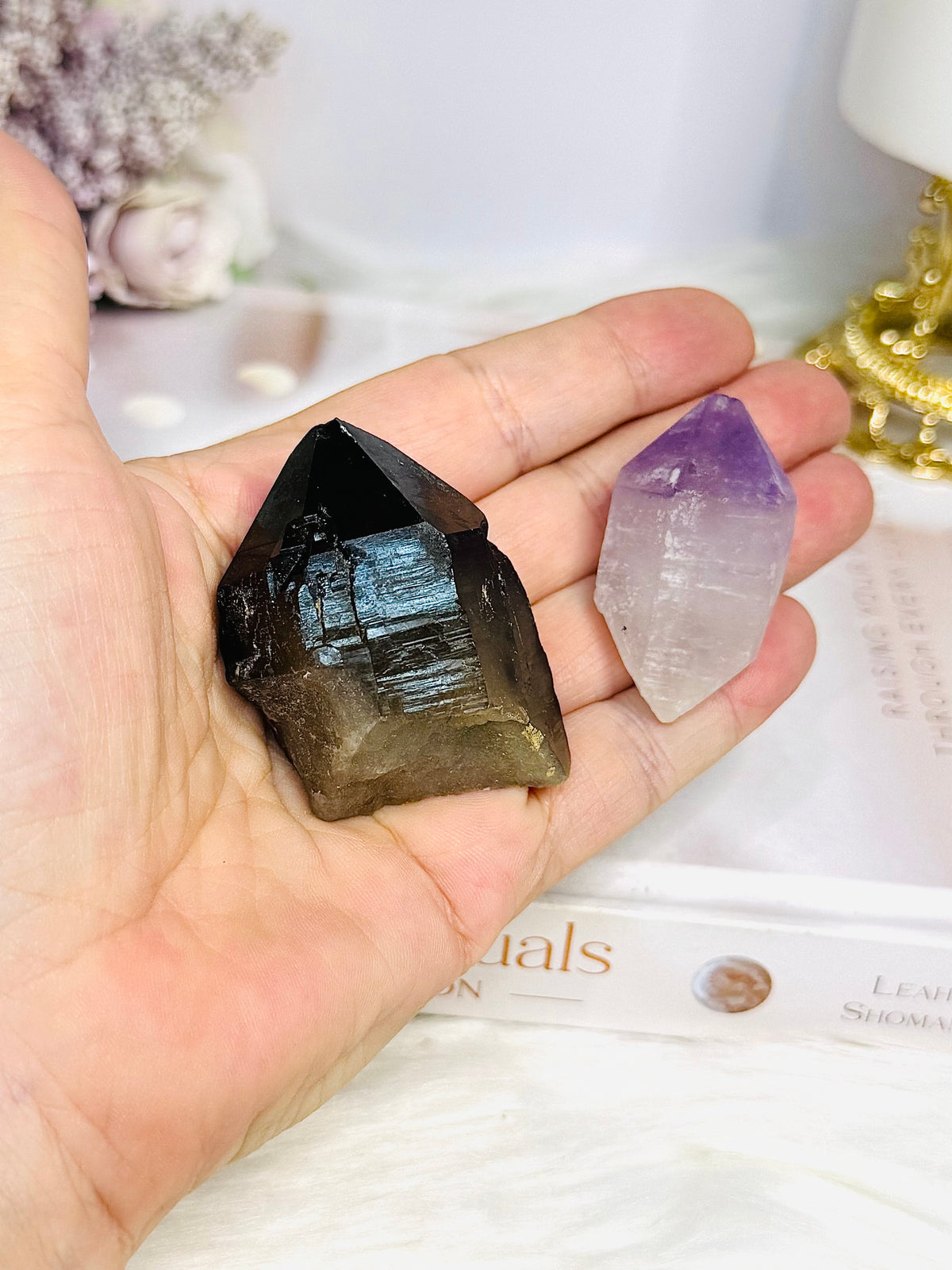 Amethyst & Smokey Quartz Points