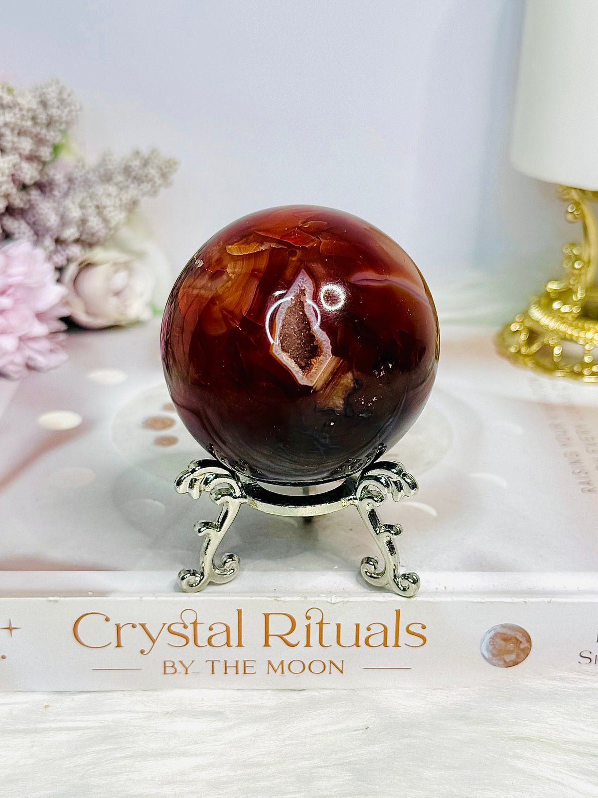 High Grade Druzy Carnelian Sphere On Stand 269g