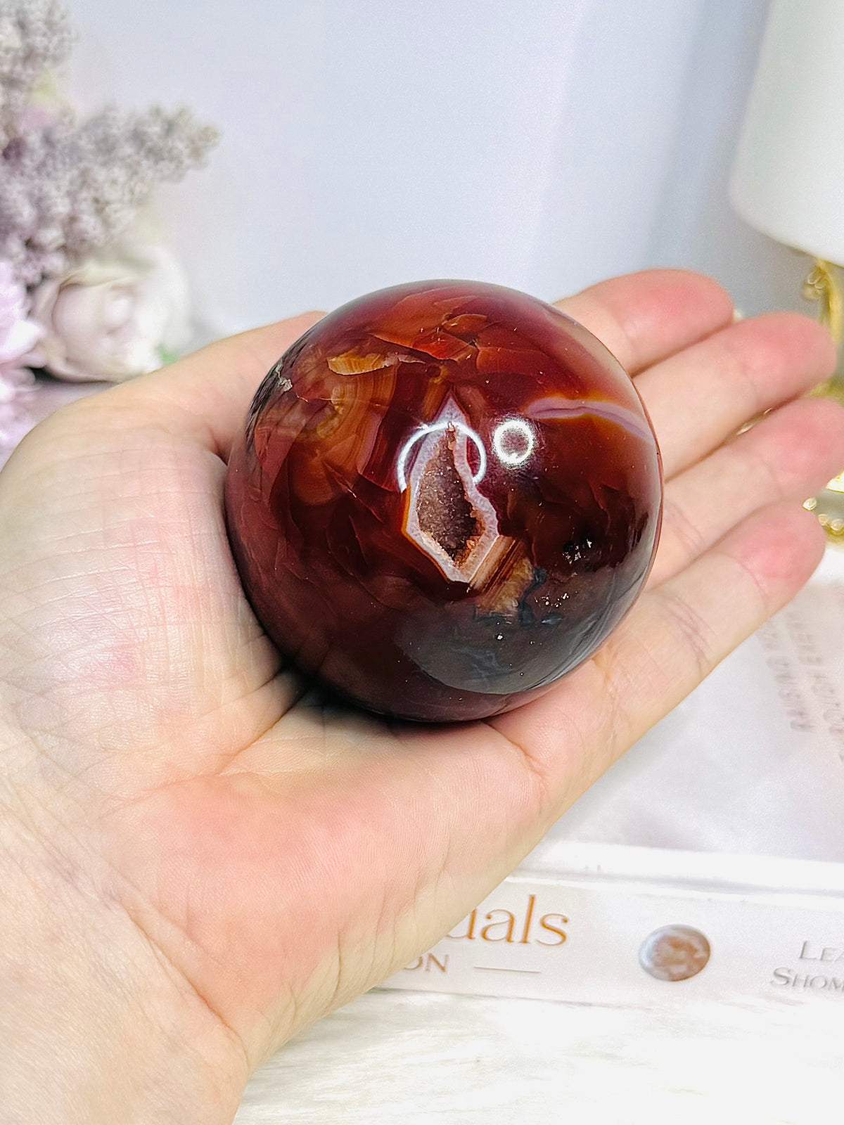 High Grade Druzy Carnelian Sphere On Stand 269g
