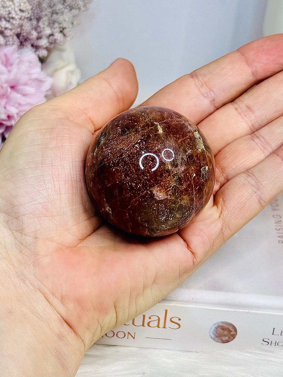 High Grade Sparkling Gold Sunstone X Moonstone Sphere on Stand 152g
