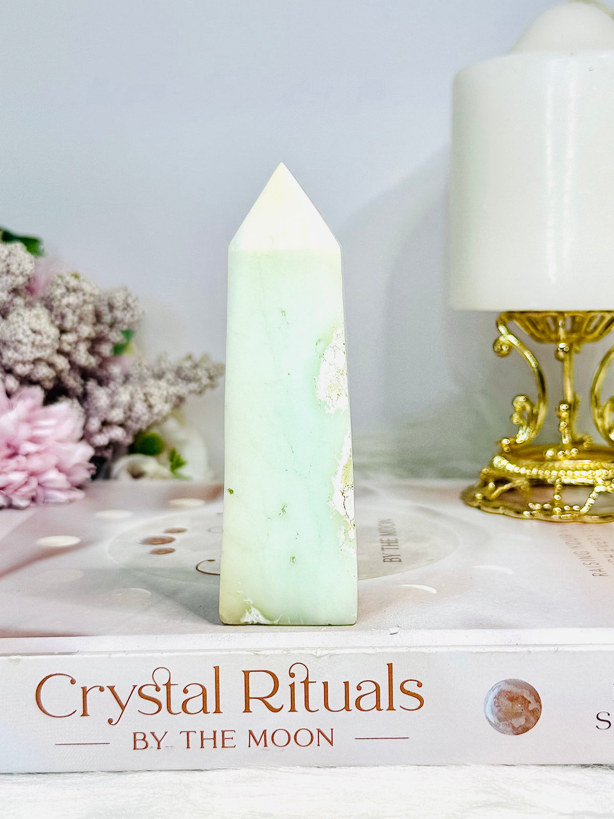 Natural Chrysoprase Tower (imperfections are part of her) 8.5cm
