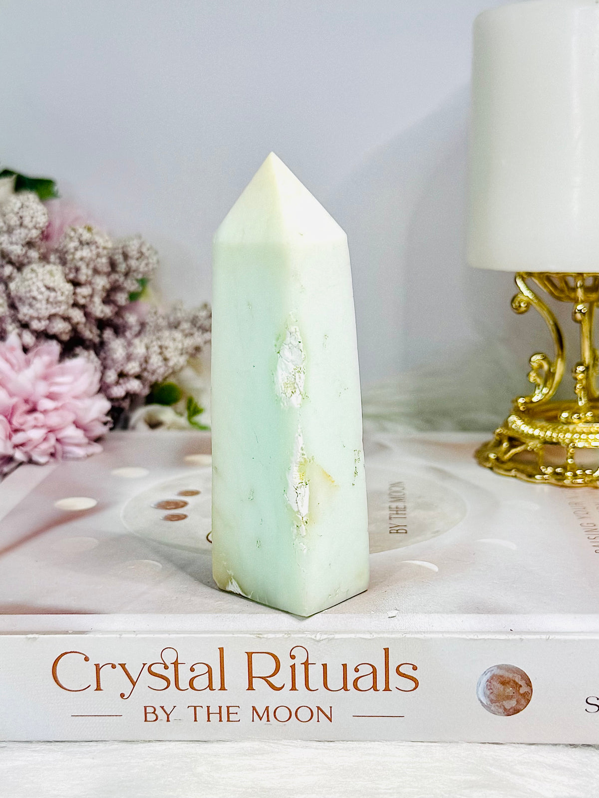 Natural Chrysoprase Tower (imperfections are part of her) 8.5cm